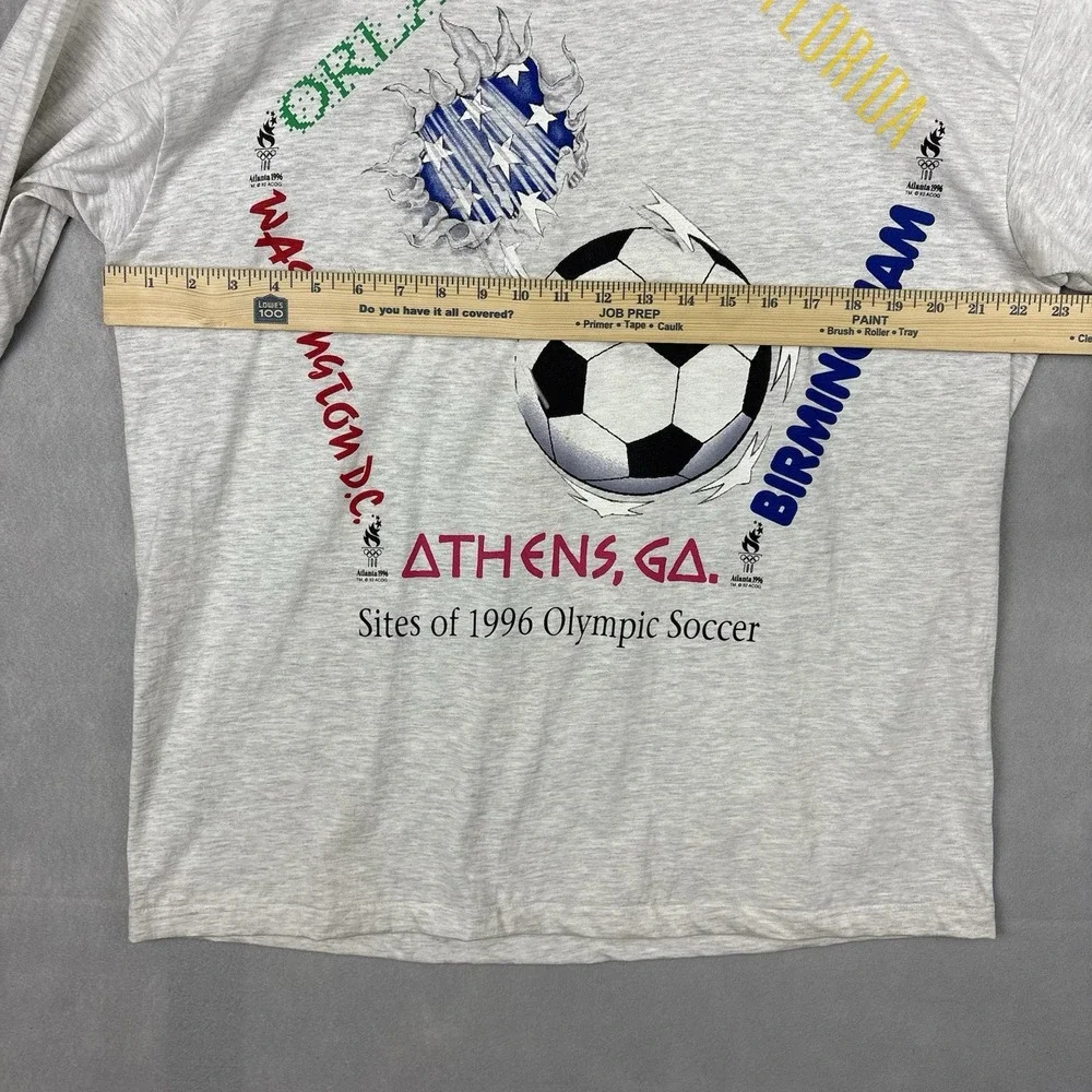 Vintage 1996 Olympics Soccer Shirt Men's XL Heather Gray Long Sleeve Hanes Beefy